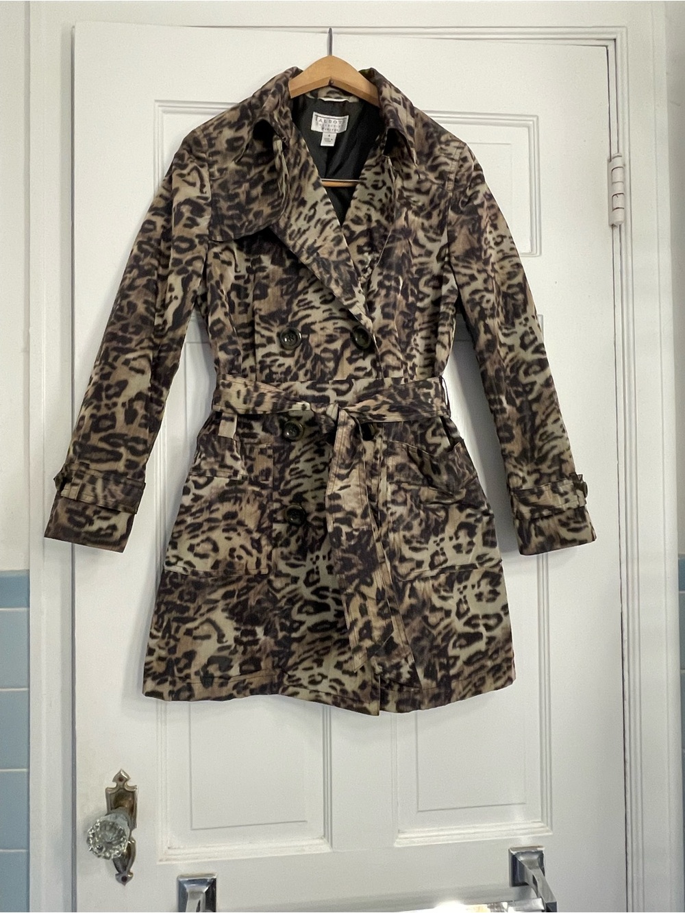 Talbots Leopard-Print Trench Coat in Brown and Black